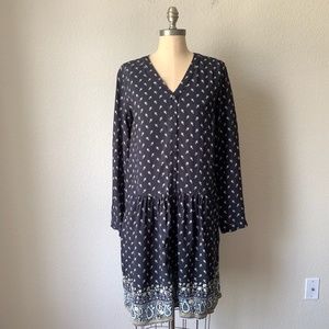 GARNET HILL Dropwaist Button-Up Dress Above-Knee Floral Print